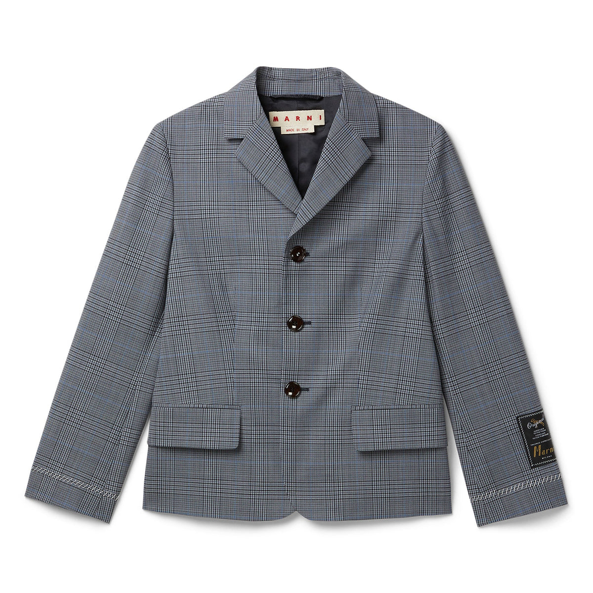 MARNI Prince of Wales Wool Check Cropped Jacket (Truffle)